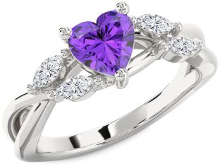 Diamond Amethyst Platinum Heart Engagement Ring