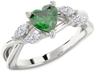 Diamond Emerald White Gold Heart Solitaire Engagement Ring