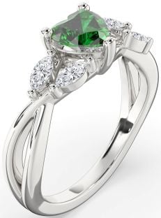 Diamond Emerald White Gold Heart Engagement Ring