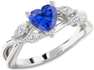 Diamond Blue Sapphire Platinum Heart Engagement Ring