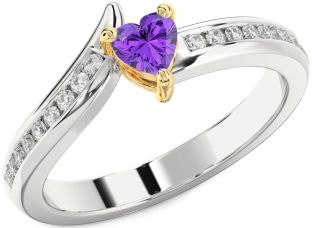 Diamond Amethyst Platinum & Yellow Gold Heart Pave Promise Ring