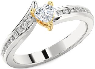 Diamond Silver & 10K gold Heart Promise Ring