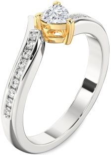 Diamond Silver & 10K gold Heart Pave Promise Ring