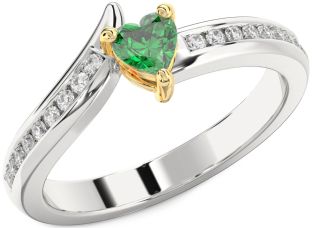 Diamond Emerald Silver & 10K gold Heart Promise Ring