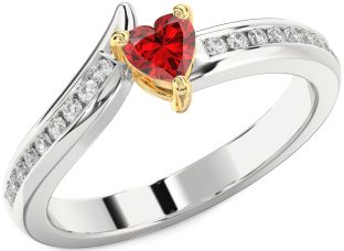 Diamond Ruby Silver & 10K gold Heart Promise Ring