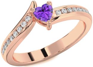 Diamond Amethyst Rose Gold Heart Pave Promise Ring