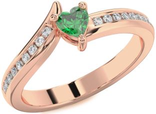 Diamond Emerald Rose Gold Heart Promise Ring