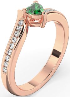 Diamond Emerald Rose Gold Heart Pave Promise Ring