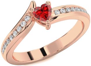 Diamond Ruby Rose Gold Heart Promise Ring