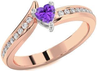 Diamond Amethyst Platinum & Rose Gold Heart Pave Promise Ring