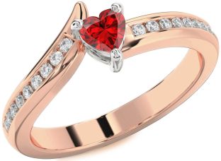 Diamond Ruby White Rose Gold Heart Promise Ring