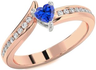 Diamond Blue Sapphire White Rose Gold Heart Pave Promise Ring