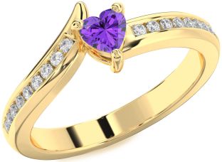 Diamond Amethyst Gold Heart Pave Promise Ring