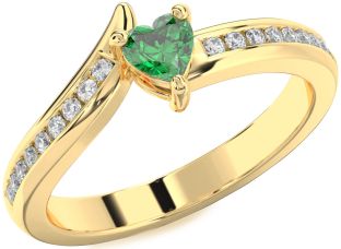 Diamond Emerald Gold Heart Promise Ring