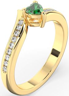 Diamond Emerald Gold Heart Pave Promise Ring
