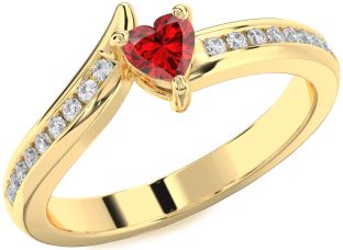 Diamond Ruby Gold Heart Promise Ring