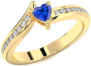 Diamond Blue Sapphire Gold Silver Heart Pave Promise Ring