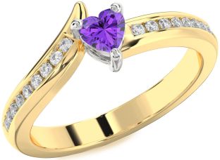 Diamond Amethyst Platinum & Yellow Gold Heart Pave Promise Ring