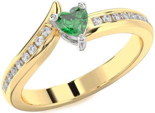 Diamond Emerald White Yellow Gold Heart Promise Ring