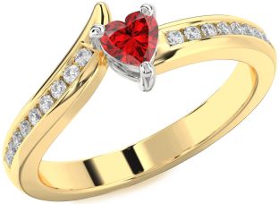 Diamond Ruby White Yellow Gold Heart Promise Ring