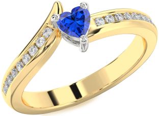 Diamond Blue Sapphire Gold Silver Heart Pave Promise Ring