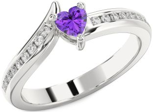 Diamond Amethyst Platinum Heart Pave Promise Ring