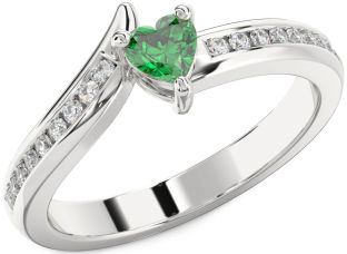 Diamond Emerald Platinum Heart Promise Ring