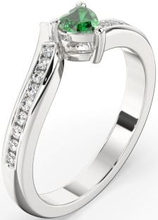 Diamond Emerald White Gold Heart Pave Promise Ring