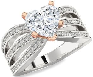 Diamond White Rose Gold Heart Halo Solitaire Pave Engagement Ring