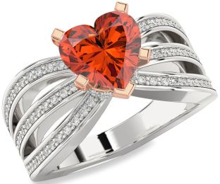 Diamond Amethyst Platinum & Rose Gold Heart Solitaire Pave Engagement Ring