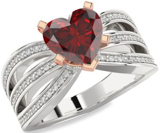 Diamond Amethyst Platinum & Rose Gold Heart Solitaire Pave Engagement Ring