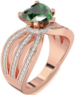 Diamond Emerald Rose Gold Heart Solitaire Pave Engagement Ring