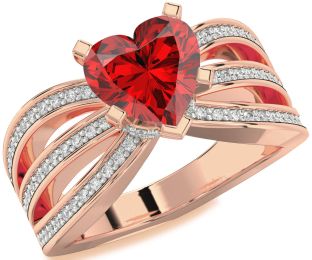 Diamond Ruby Rose Gold Heart Halo Solitaire Pave Engagement Ring