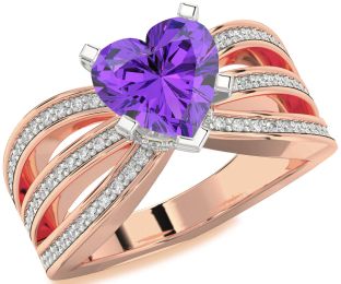 Diamond Amethyst Platinum & Rose Gold Heart Solitaire Pave Engagement Ring