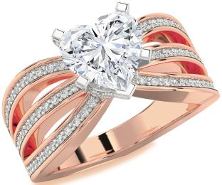 Diamond White Rose Gold Heart Solitaire Pave Engagement Ring