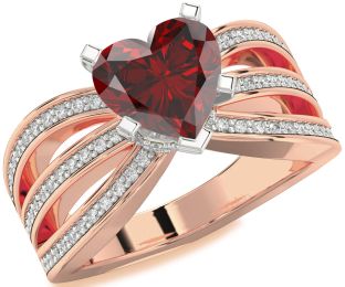 Diamond Amethyst Platinum & Rose Gold Heart Solitaire Pave Engagement Ring