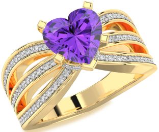 Diamond Amethyst Gold Heart Solitaire Pave Engagement Ring