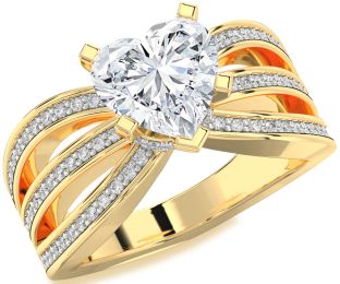Diamond Gold Heart Halo Solitaire Pave Engagement Ring
