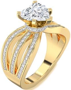 Diamond Gold Heart Solitaire Pave Engagement Ring
