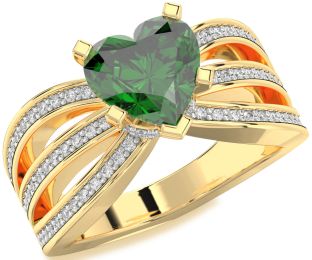 Diamond Emerald Gold Heart Halo Solitaire Pave Engagement Ring