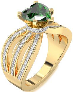 Diamond Emerald Gold Heart Solitaire Pave Engagement Ring