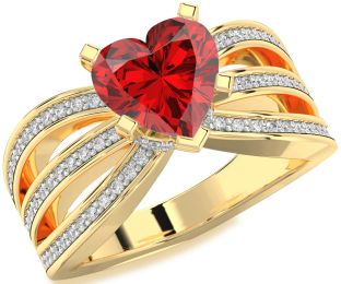 Diamond Ruby Gold Heart Halo Solitaire Pave Engagement Ring