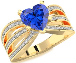 Diamond Blue Sapphire Gold Silver Heart Solitaire Pave Engagement Ring