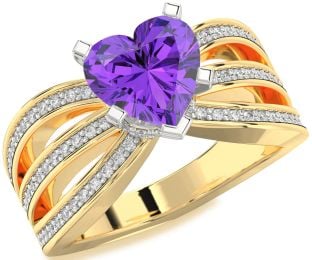 Diamond Amethyst Platinum & Yellow Gold Heart Solitaire Pave Engagement Ring