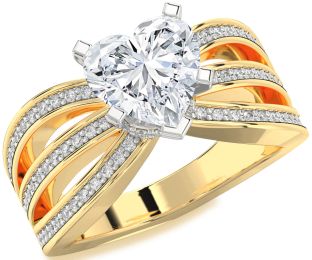 Diamond White Yellow Gold Heart Halo Solitaire Pave Engagement Ring
