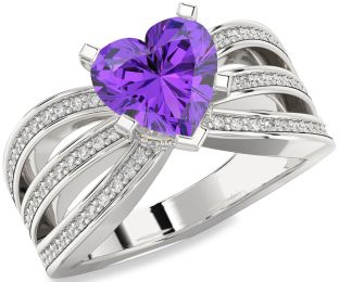 Diamond Amethyst Platinum Heart Solitaire Pave Engagement Ring