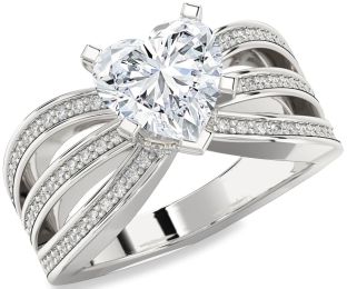 Diamond White Gold Heart Halo Solitaire Pave Engagement Ring