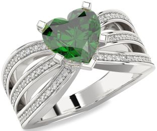 Diamond Emerald White Gold Heart Halo Solitaire Pave Engagement Ring