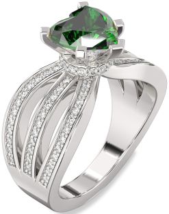 Diamond Emerald White Gold Heart Solitaire Pave Engagement Ring
