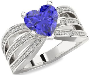 Diamond Amethyst Platinum Heart Solitaire Pave Engagement Ring